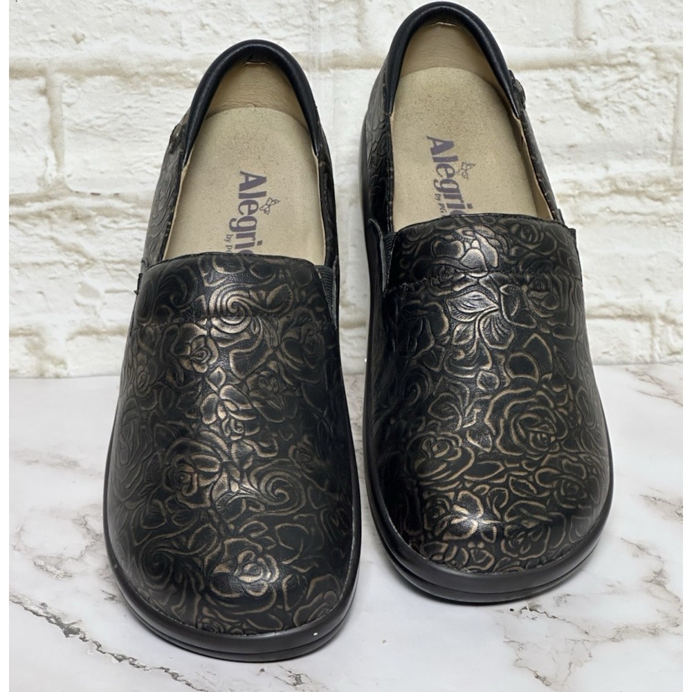 Alegria Women's Keli Professional Clogs in the Night Rosette Pattern (9.5)